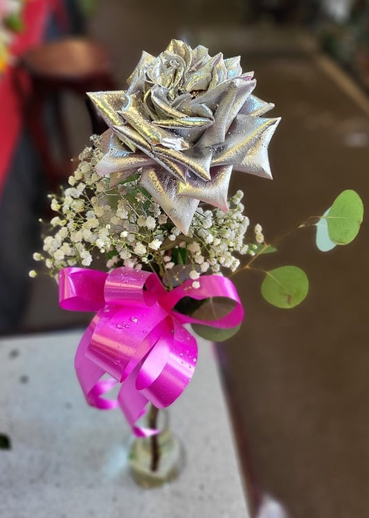 Single Silver Rose in Vase